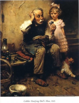 ノーマン・ロックウェル Painting - 人形の靴を勉強する靴屋ノーマン・ロックウェル